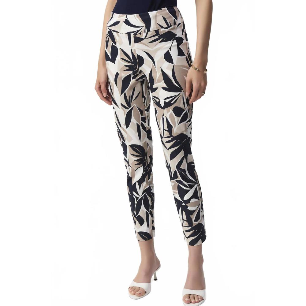 NEW JOSEPH RIBKOFF tropical print slim fit pants in vanilla